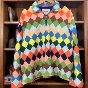 Bode quilt diamond multicolored quarterzip